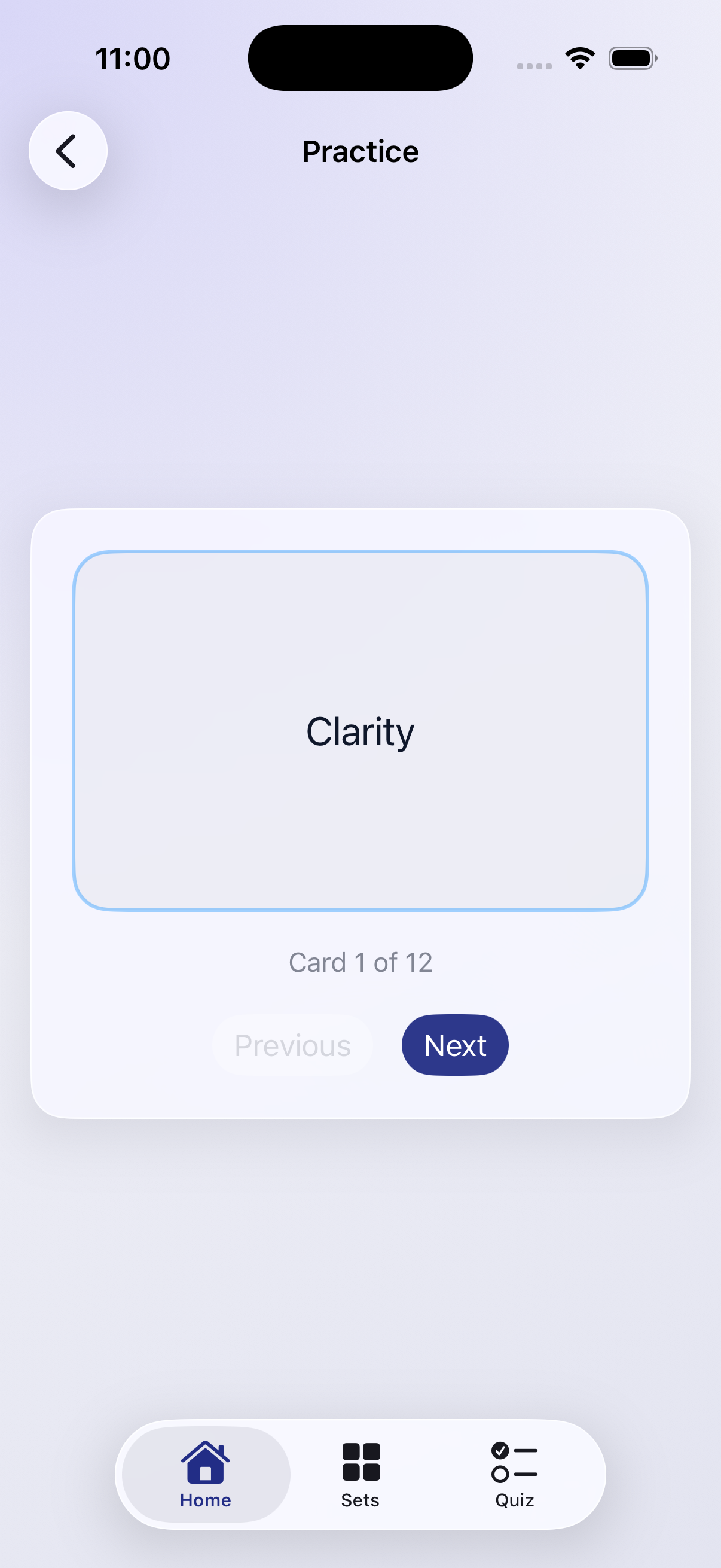 Flashcard Practice screen